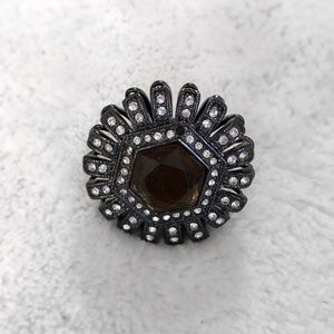 BCBGMaxAzria Statement Cocktail Ring Black Silver Rhinestone – Size 6